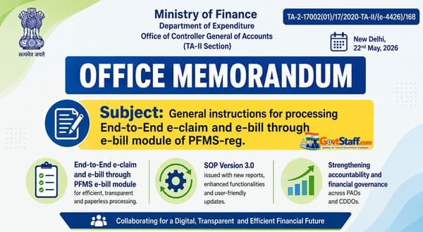 General instructions for processing End-to-End e-claim and e-bill through e-bill module of PFMS – SOP Version 3.0: CGA O.M. dated 22.05.2026