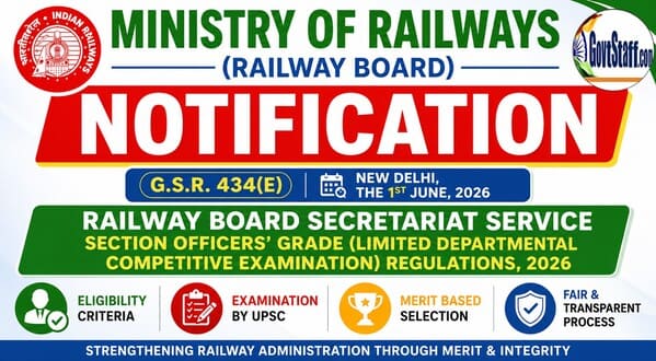 Railway Board Secretariat Service Section Officers’ Grade (Limited Departmental Competitive Examination) Regulations, 2026 – Railway Board Notification No.G.S.R. 434(E) dated 01.06.2026