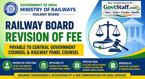 Fee Revision for various categories of Central Government Counsel and Railway Panel Counsel – Railway Board Order dated 01.06.2026