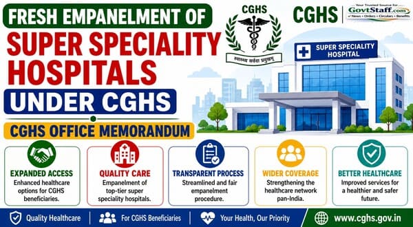 Fresh Empanelment of 17 Super Speciality Hospitals under CGHS Delhi and NCR: CGHS OM dated 11.06.2026