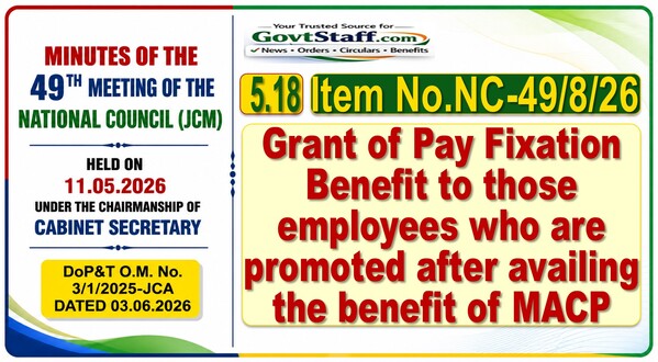 Pay Fixation Benefit to those employees who are promoted after availing the benefit of MACP: Item No. NC-49/8/26 of 49th Meeting of NC (JCM)