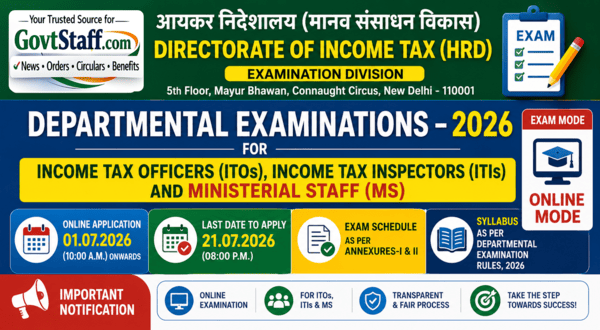 Income Tax Notification: Departmental Examinations for Income Tax Officers (ITOs), Income Tax Inspectors (ITIs) and Ministerial Staff (MS) Income Tax Notification: Departmental Examinations for Income Tax Officers (ITOs), Income Tax Inspectors (ITIs) and Ministerial Staff (MS)