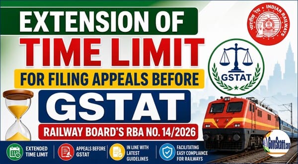 Extension of Time Limit for filing Appeals before GSTAT – Railway Board’s RBA No. 14/2026 Extension of Time Limit for filing Appeals before GSTAT – Railway Board’s RBA No. 14/2026