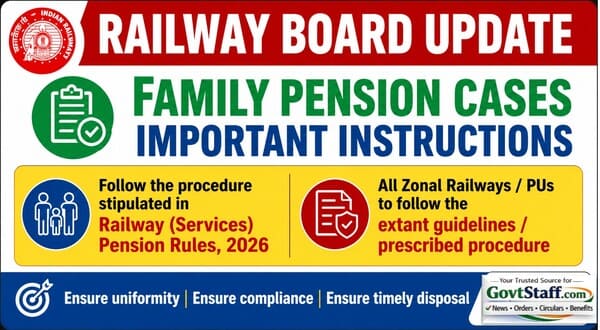 Guidelines/ Procedure for finalizing Family Pension Cases under Railway (Services) Pension Rules 2026 – Railway Board clarification vide RBE No. 47/2026 Guidelines/ Procedure for finalizing Family Pension Cases under Railway (Services) Pension Rules 2026 – Railway Board clarification vide RBE No. 47/2026