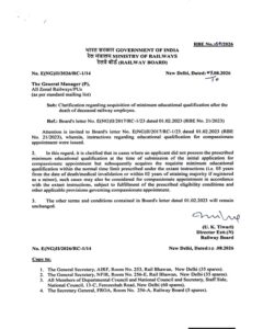 Acquisition of minimum educational qualification after the death of deceased railway employee - Clarification by Railway Board vide RBE No.64/2026 2 1786943381794-RBE-64-2026-educational-qualification