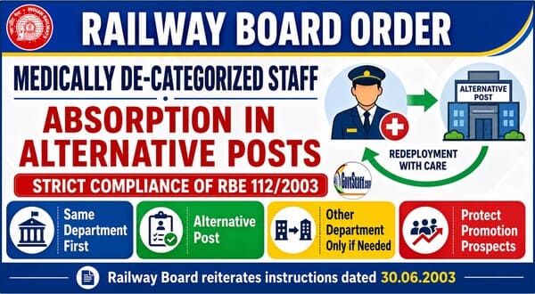 Absorption of Medically De-categorized Staff in alternative posts- Railway Board instructions