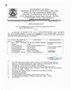 Empanelment of M/s. GVN Riverside Hospital (A unit of GVN Hospital Pvt. Ltd.), Tiruchirappalli under CGHS Chennai from 18.08.2026 to 17.08.2029 - OM dated 19/8/2026 2 fresh-empanelment-private-health-care-organizations-hcos-cghs-chennai