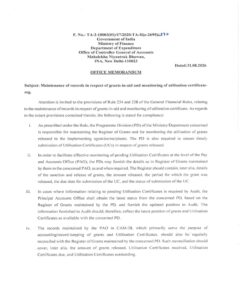 Maintenance of records in respect of grants-in-aid and monitoring of utilisation certificate - CGA OM dated 31.08.2026 for timely compliance 3 records maintenance grants-in-aid utilization certificate CGA