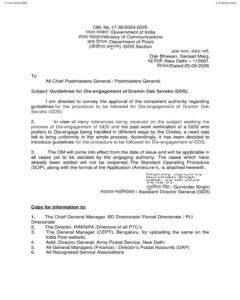 Dis-engagement of Gramin Dak Sevaks (GDS) - Guidelines issued by Department of Posts 2 Dis-engagement of Gramin Dak Sevaks (GDS)