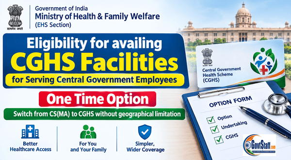 Eligibility for availing CGHS facilities - One Time-Option Form for serving Central Government employees : MoHFW OM dated 17-09-2026 1 Eligibility for availing CGHS facilities