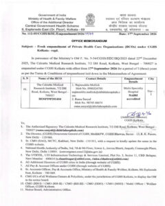 Empanelment of 'The Calcutta Medical Research Institute under CGHS Kolkata vide OM dated 17-09-2026 1 Empanelment under CGHS Kolkata