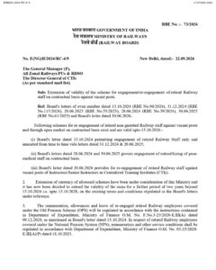 Retired Railway Staff Engagement/Re-engagement Scheme - Validity extended upto 15.10.2028 : RBE No.73/2026 2 Retired Railway Staff Engagement 01