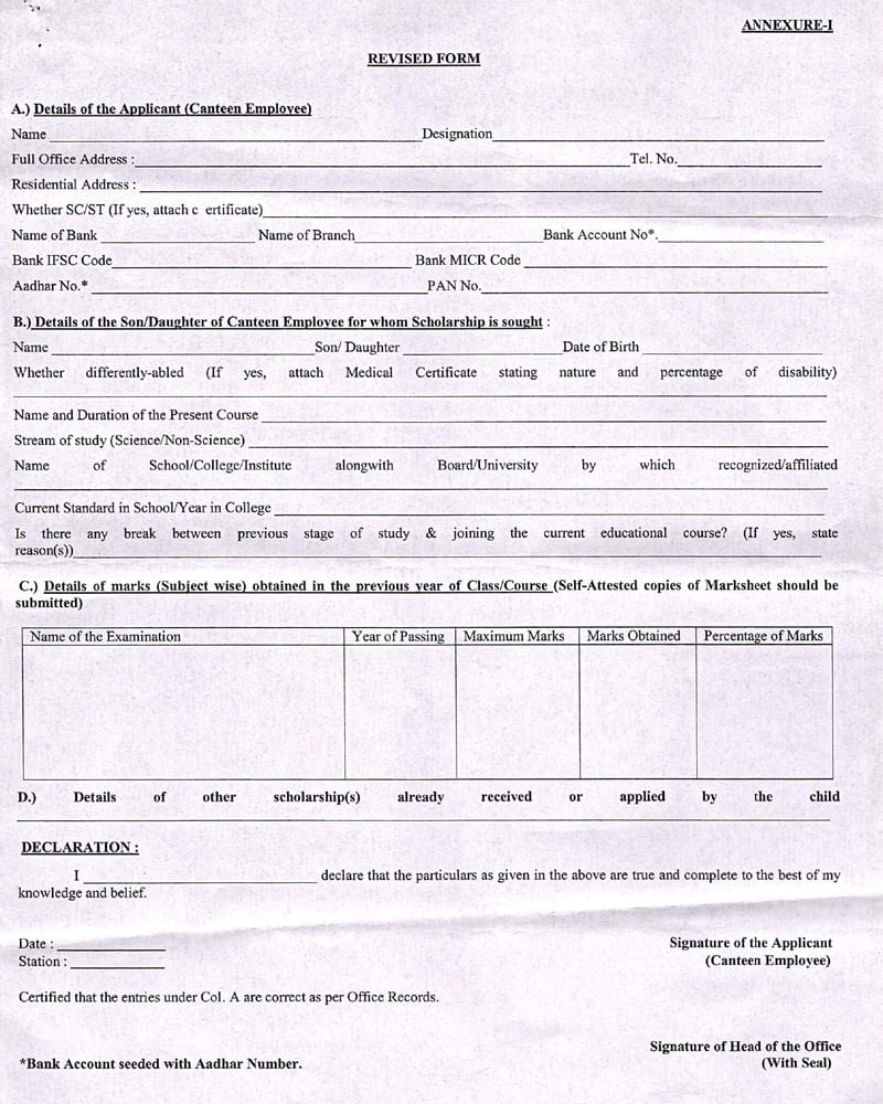 Scholarship for Children of Non-Statutory Canteen Employees – Applications invited for 2025-26 and 2026-27
