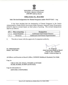 Revised designation for Dental Surgeons under DACP SAG / गतिशील सुनिश्चित कैरियर प्रगति के अंतर्गत वरिष्ठ प्रशासनिक ग्रेड के तहत दंत शल्य चिकित्सक के लिए संशोधित पदनाम से संबंधित- Office Order No.58 of 2026 3 revised-designation-dental-surgeons-Eng