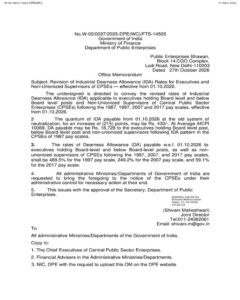 Industrial Dearness Allowance (IDA) Rates for Executives and Non-Unionized Supervisors of CPSEs - Revised rates effective from 01.10.2026: DPE, FinMin O.M. 2 industrial-dearness-allowance-ida-revised-rates-01-10-2026