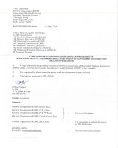 Standard Operating Procedure (SOP) on Procedure of Domiciliary Medical Equipment (DME) cases under Ex-Servicemen Contributory Health Scheme (ECHS) 2 sop on processing of domiciliary medical equipment cases