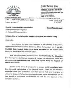 Use of India Post for dispatch of official documents - KVS Order dated 13.10.2026 3 Use of India Post for dispatch of official documents